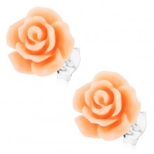 Beszúrós fülbevaló 925 ezüstből, kivirított rózsa barack színben