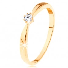 Gyűrű 14K sárga aranyból - lekerekített szárak, kerek átlátszó cirkónia 