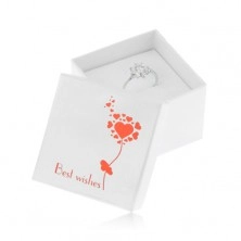 Ajándékdoboz gyöngyházfényes fehér felület, piros szívecskék, Best wishes felirat
