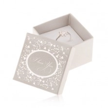 Ezüst színű dobozka gyűrűre, fülbevalóra vagy medálra, fényes felirat