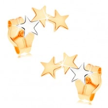585 arany fülbevaló - két csillag sárga és egy fehér aranyból