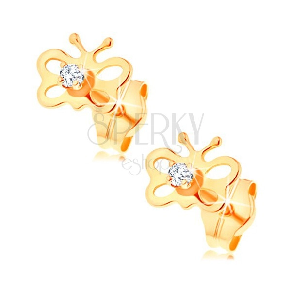 Fülbevaló 14K sárga aranyból - fényes pillangó kivágásokkal, átlátszó cirkónia