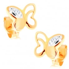 14K sárga arany fülbevaló - pillangó díszes vágatokkal és átlátszó cirkóniákkal