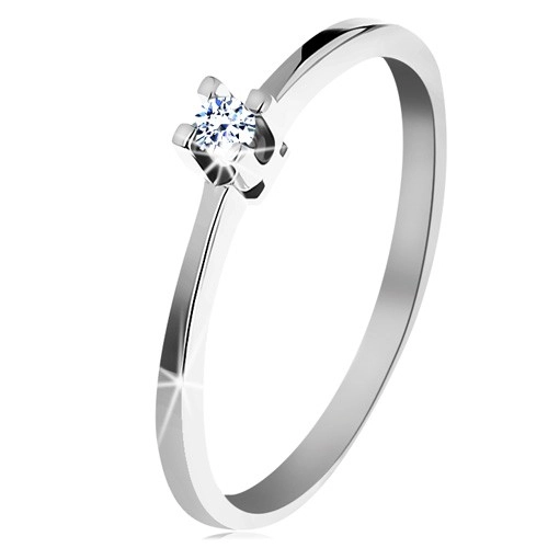 Gyűrű 14K fehér aranyból - vékony fényes szárak, csillogó átlátszó gyémánt - Nagyság: 49