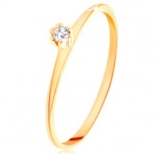 Gyűrű 14K sárga aranyból - kerek átlátszó gyémánt, vékony metszett szárak