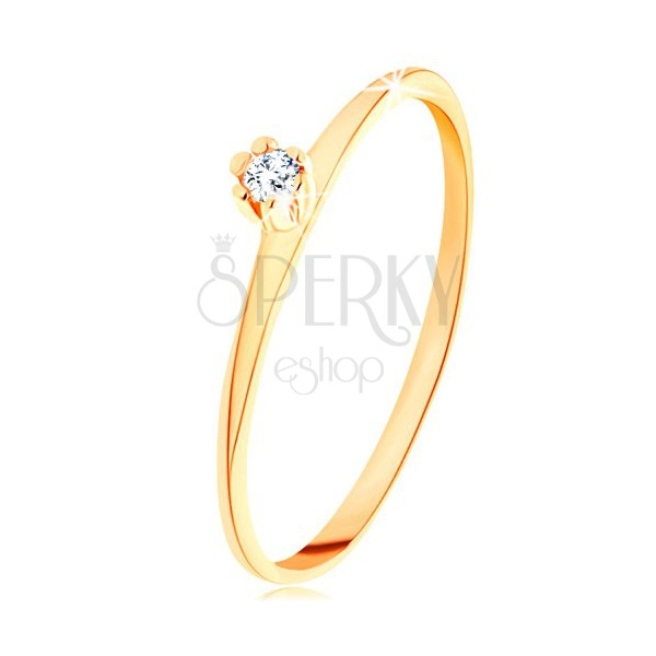 Gyűrű 14K sárga aranyból - kerek átlátszó gyémánt, vékony metszett szárak