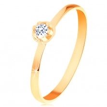 Gyűrű 14K sárga aranyból - átlátszó gyémánt kiemelkedő kerek foglalatban
