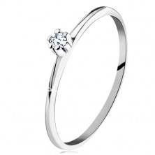 Gyűrű 14K fehér aranyból - fényes metszett szárak, kerek átlátszó gyémánt