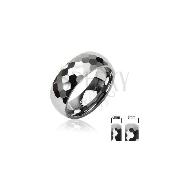 Wolfrám gyűrű ezüst színben, csiszolt fényes hatszögletű, 6 mm