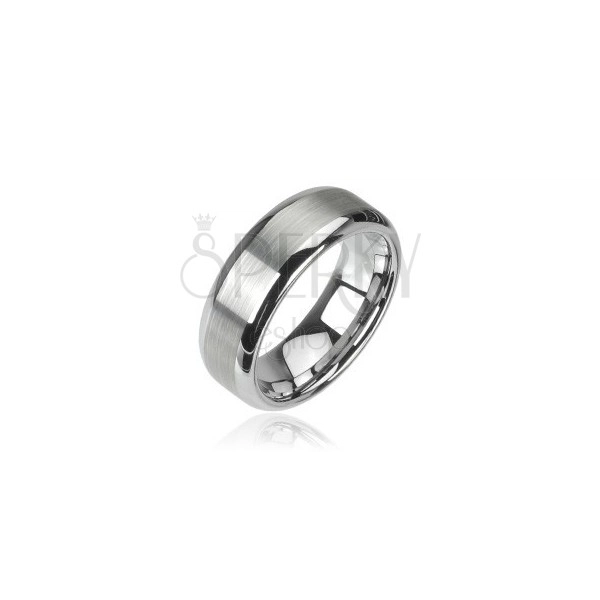 Ezüst színű wolfrám gyűrű, matt középső sáv és fényes szélek, 8 mm 