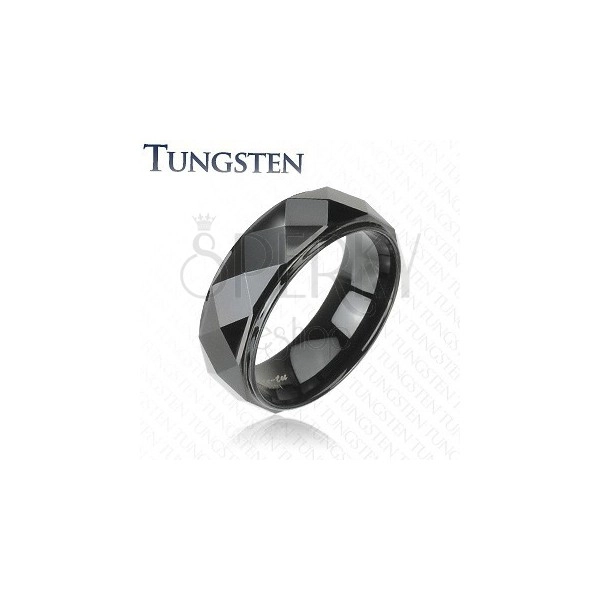 Fekete wolfrám gyűrű, kiálló sáv fényes csiszolt felszínnel, 8 mm