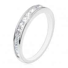 925 ezüst gyűrű, fényes szárak, vízszintes átlátszó cirkóniás vonal