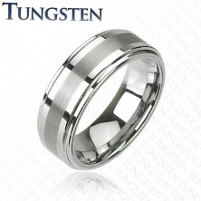 Tungsten gyűrű sötétszürke árnyalatban, fényes csiszolt középső sáv, 8 mm