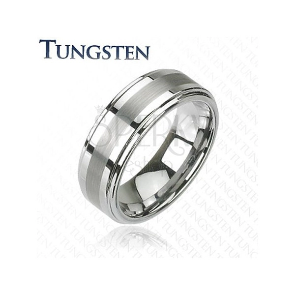 Tungsten gyűrű sötétszürke árnyalatban, fényes csiszolt középső sáv, 8 mm