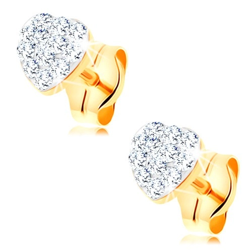 Fülbevaló 14K sárga aranyból - csillogó szív átlátszó Swarovski kristályokkal