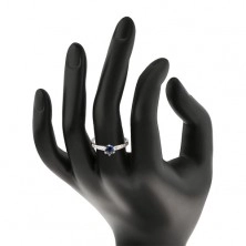 Gyűrű - 925 ezüst, kerek sötétkék cirkónia, áttetsző vonal