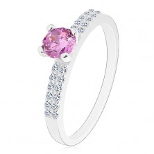 Csillogó gyűrű 925 ezüstből, kerek rózsaszín árnyalatú cirkónia, kettős vonal