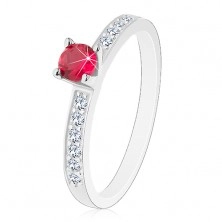 925 ezüst gyűrű - csillogó kirakott szárak, rózsaszín-piros cirkónia