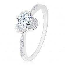 Csillogó 925 ezüst gyűrű, kerek átlátszó cirkónia csillogó ívvel