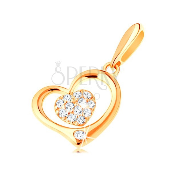 585 arany medál - fényes szívkörvonal kisebb cirkóniás szívvel