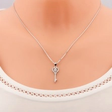 925 ezüst nyakék - lánc medállal, cirkóniás kulcs - szív, virág