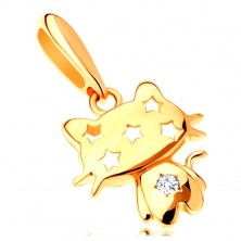Medál 14K sárga aranyból - csillogó macska, átlátszó cirkónia, csillagok