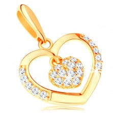 14K sárga arany medál - szív körvonal egy kis cirkóniás szívecskével