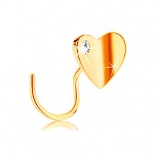 585 arany orr piercing, hajlított - fényes szívecske cirkóniával