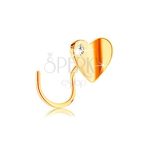585 arany orr piercing, hajlított - fényes szívecske cirkóniával