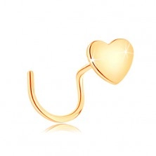 14K sárga arany orrpiercing, ívelt - kis lapos szív