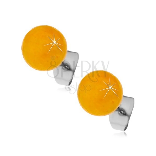 Acél beszúrós fülbevaló, sárgás-narancssárga golyók, 8 mm