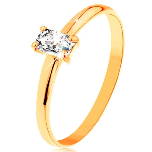 585 sárga arany gyűrű - kiemelkedő szögletes alakú cirkónia, sima szárak - Nagyság: 62