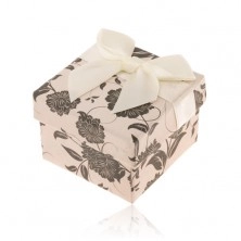 Papír ajándékdoboz gyűrűre vagy fülbevalóra, bézs-fekete szín virág motívum
