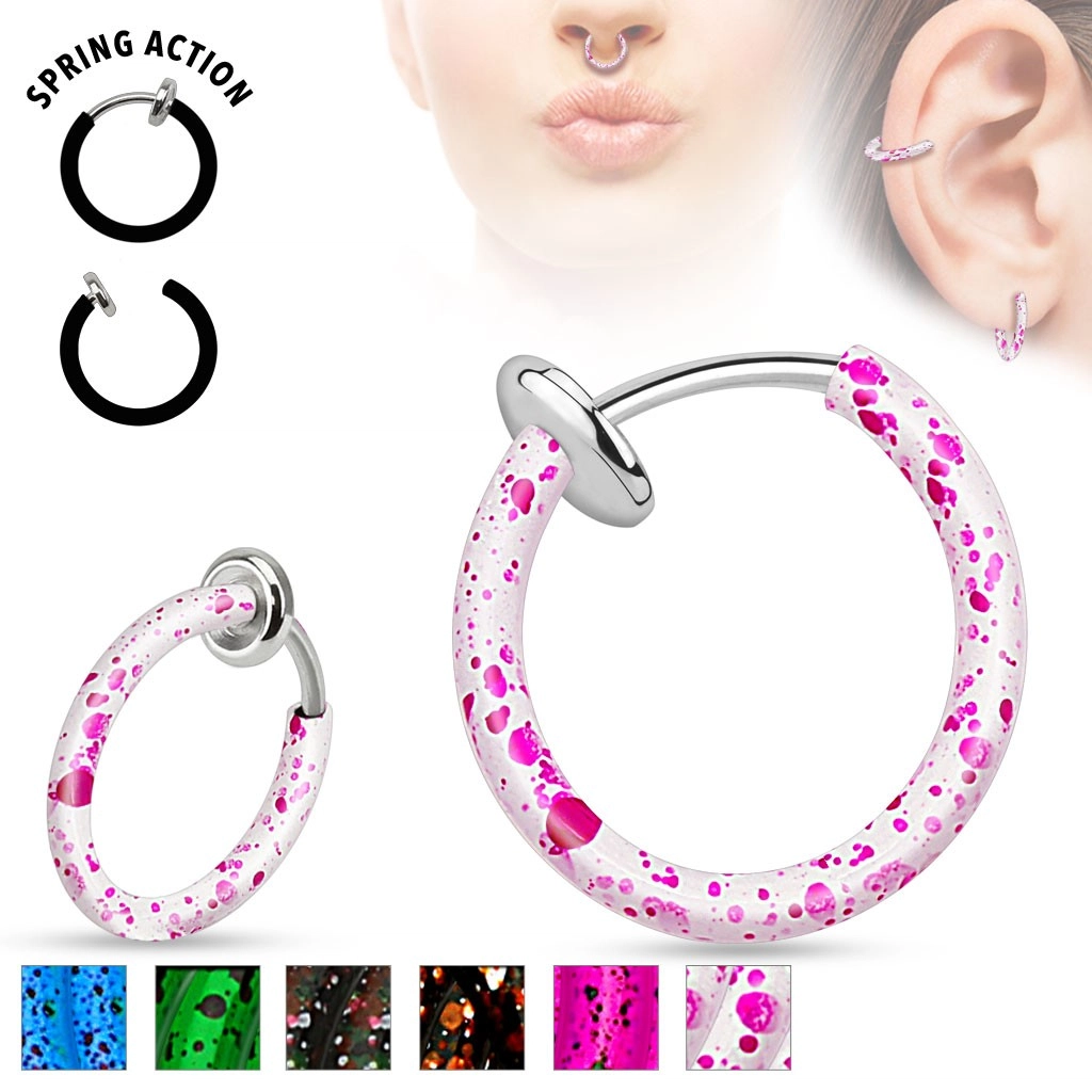 Acél hamis orr vagy fül piercing, színes karika - A piercing színe: Rózsaszín