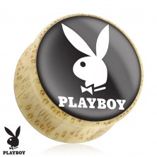 Nyereg alakú plug természetes anyagból, Playboy nyuszi, fekete alapon