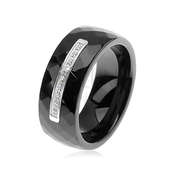 Fekete kerámia gyűrű csiszolt felülettel, vékony acél sáv, cirkóniák