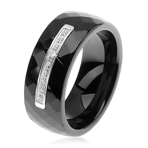 Fekete kerámia gyűrű csiszolt felülettel, vékony acél sáv, cirkóniák - Nagyság: 57