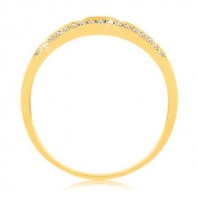 Gyűrű 14K sárga aranyból - fekete fénymáz sávok, átlátszó cirkónia vonal