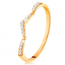 Gyűrű 14K sárga aranyból - csillogó sáv, enyhén megtört és csúcsban végződő