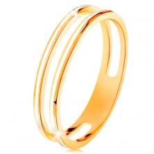 Gyűrű 585 sárga aranyból, két vékony karika fehér fénymázzal díszítve