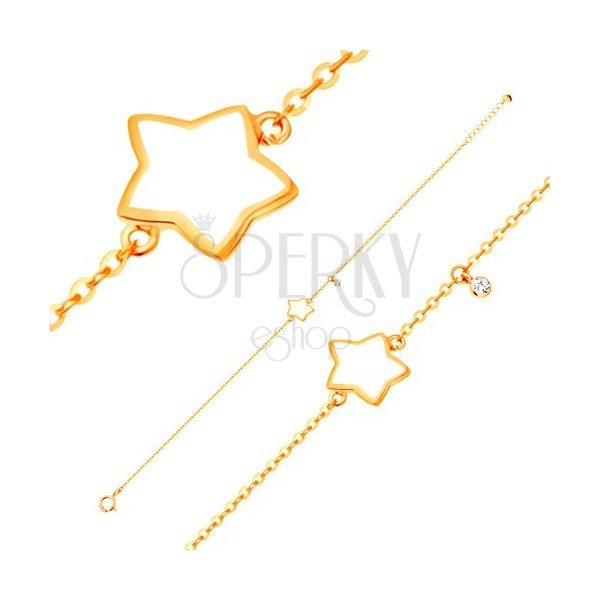 Karkötő 14K sárga aranyból, medálok - csillag fehér fénymázzal, cirkónia