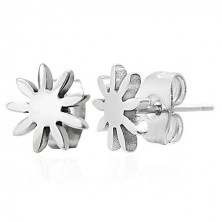 Acél fülbevaló ezüst színben - fényes virág, stekkerek