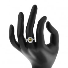 Ródiumozott gyűrű, 925 ezüst, ovális, világoszöld cirkónia, átlátszó cirkóniás szél