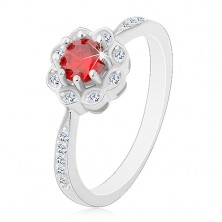 925 ezüst ródiumozott gyűrű, csillogó virág piros-narancssárga cirkóniával