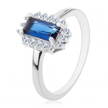 925 ezüst gyűrű, ródiumozott felülettel, négyzet alakú kék cirkónia