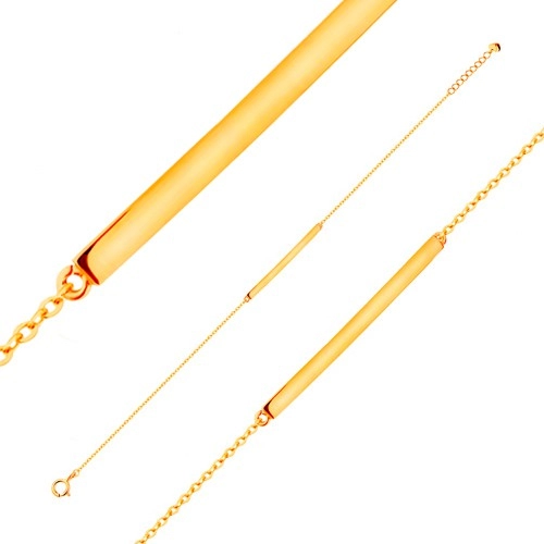 14K sárga arany karkötő - vékony fényes sáv, ovális szemű lánc, 185 mm