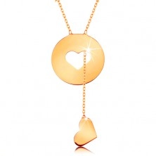 Nyaklánc 14K sárga aranyból - kör szív alakú kivágással és függő szívvel