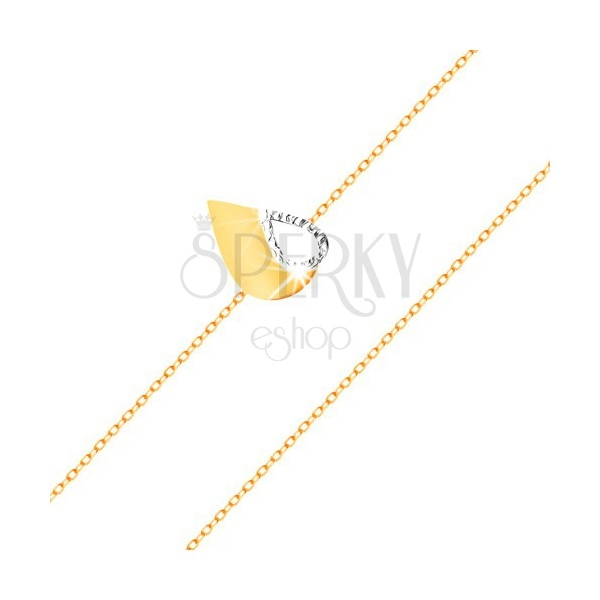 14K arany karkötő - vékony lánc, kétszínű lapos könnycsepp kivágással