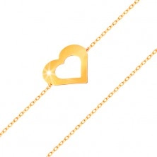 Karkötő 14K sárga aranyból - finom lánc, lapos szív körvonal, fényes és sima felület