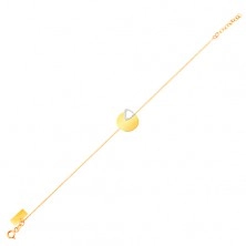 14K arany karkötő - vékony lánc, fényes felületű lapos karika, szív körvonal fehér aranyból